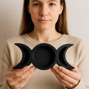 Triple Moon Tray: Black Wood Table Decor, Celestial Home Decor